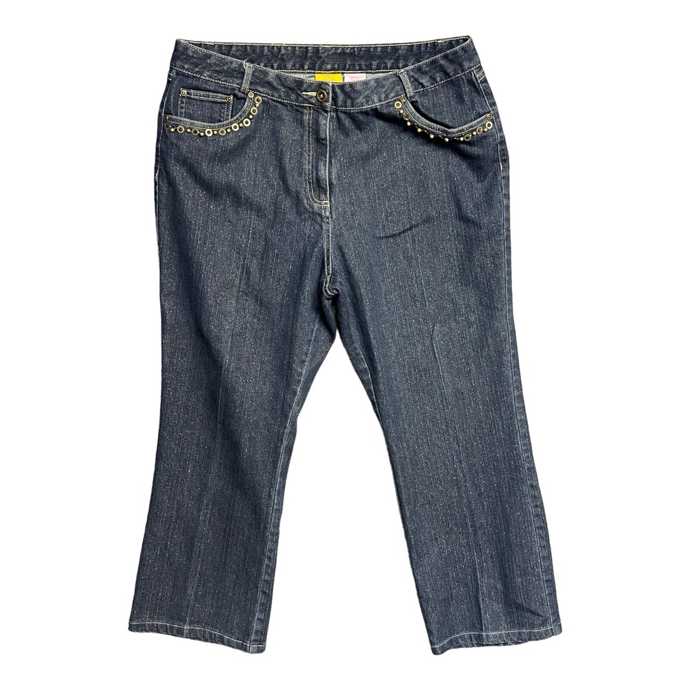 Ruby Rd. Jeans Dark Blue Denim Gold Metallic Embellishments‎ Women 16 High Rise
